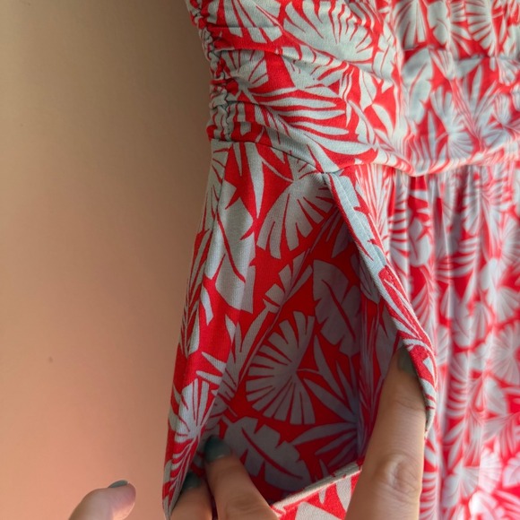 NWT Boden Dress Women's US 6P UK 10P Red Blue Leaf Print V-Neck Short Sleeve - Picture 5 of 8